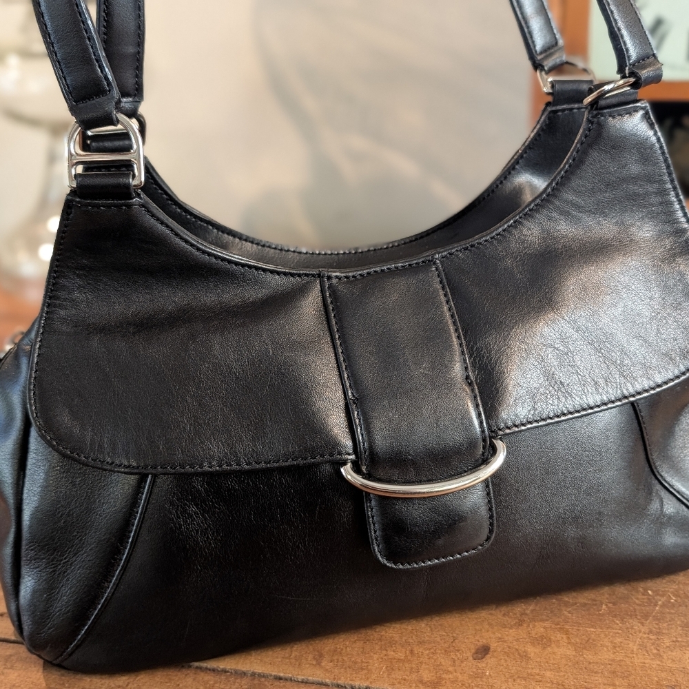 Worthington Black Faux Leather Shoulder Bag with Buckle Flap